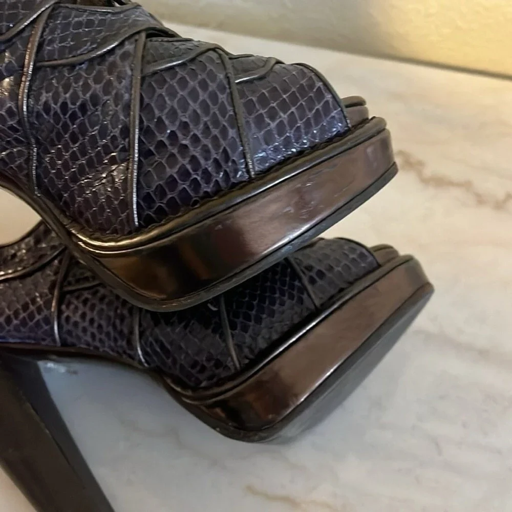 Bottega Veneta Purple Python Embossed Leather Studded Platform Sandals 37 US 7